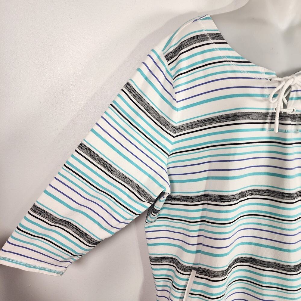 T By Talbots Womens Top Preppy Stripe Laceup Pullover 3/4 Sleeve Relax Pocket 2X - Picture 7 of 12